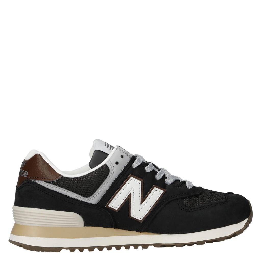 Zwart en zandkleurige unisex New Balance 574 suède sneakers met veters