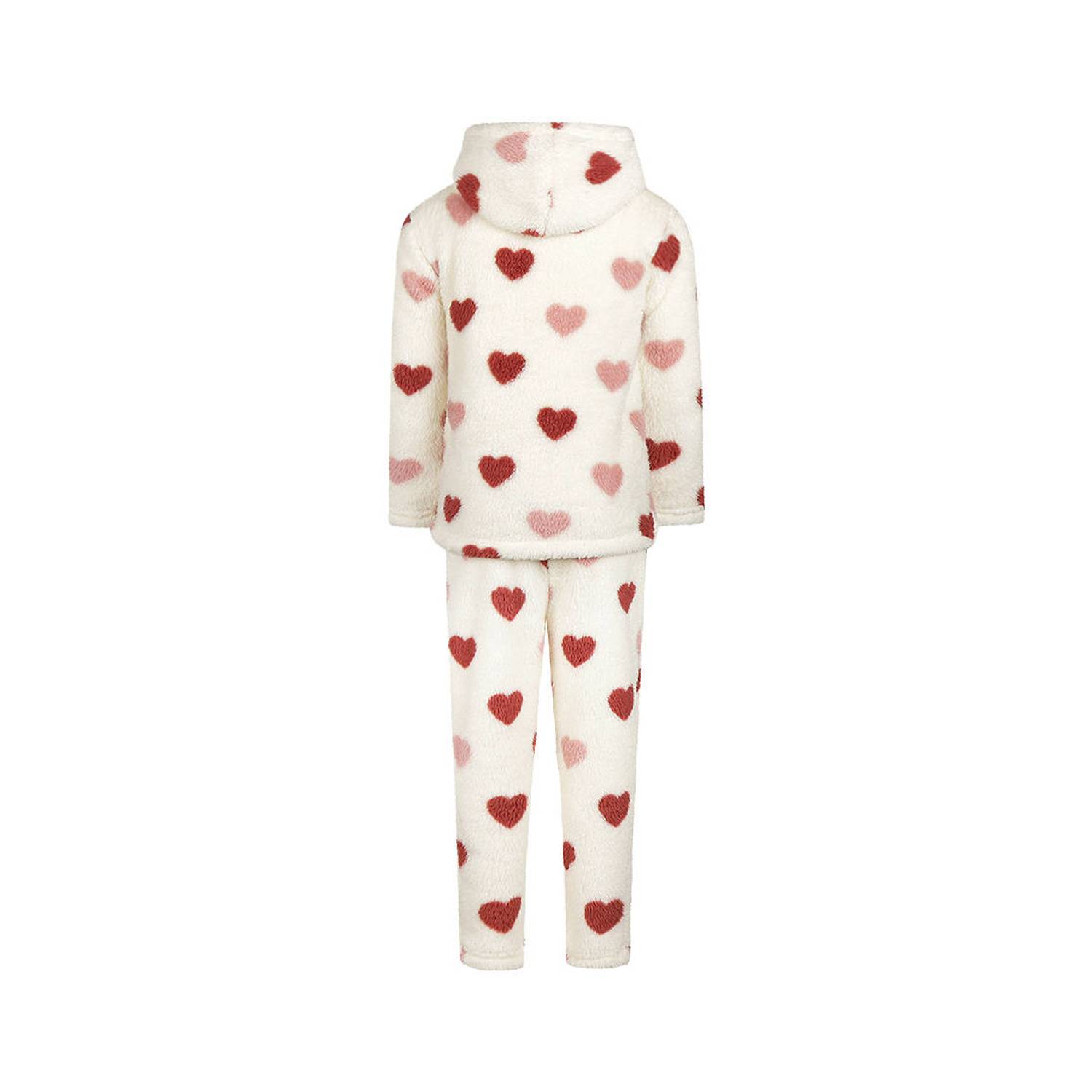Charlie Choe pyjama met teddy details en hartjes wit