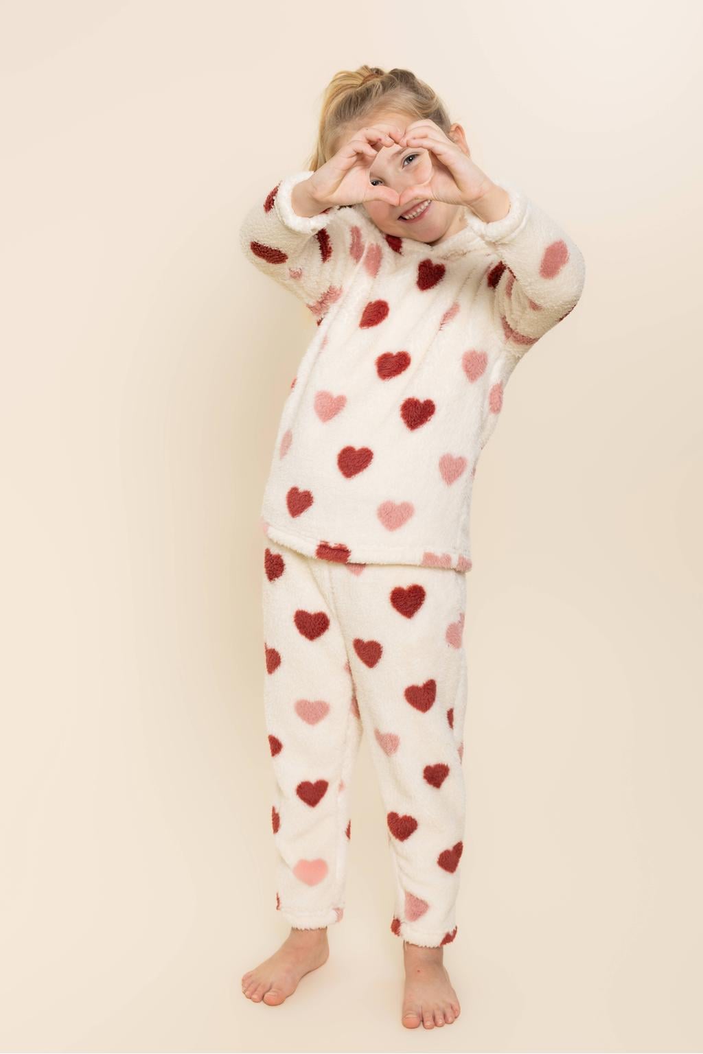 Charlie Choe pyjama met teddy details en hartjes - wit