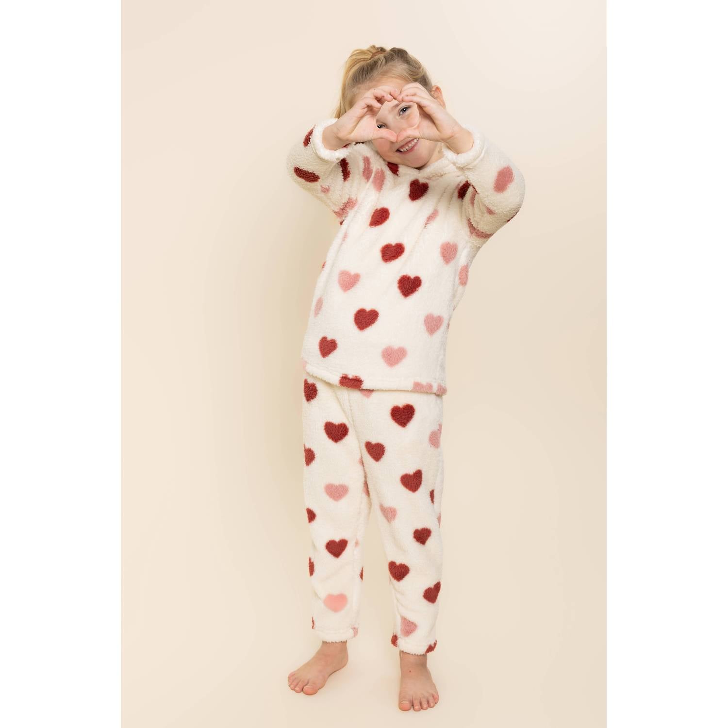 Charlie Choe pyjama met teddy details en hartjes wit