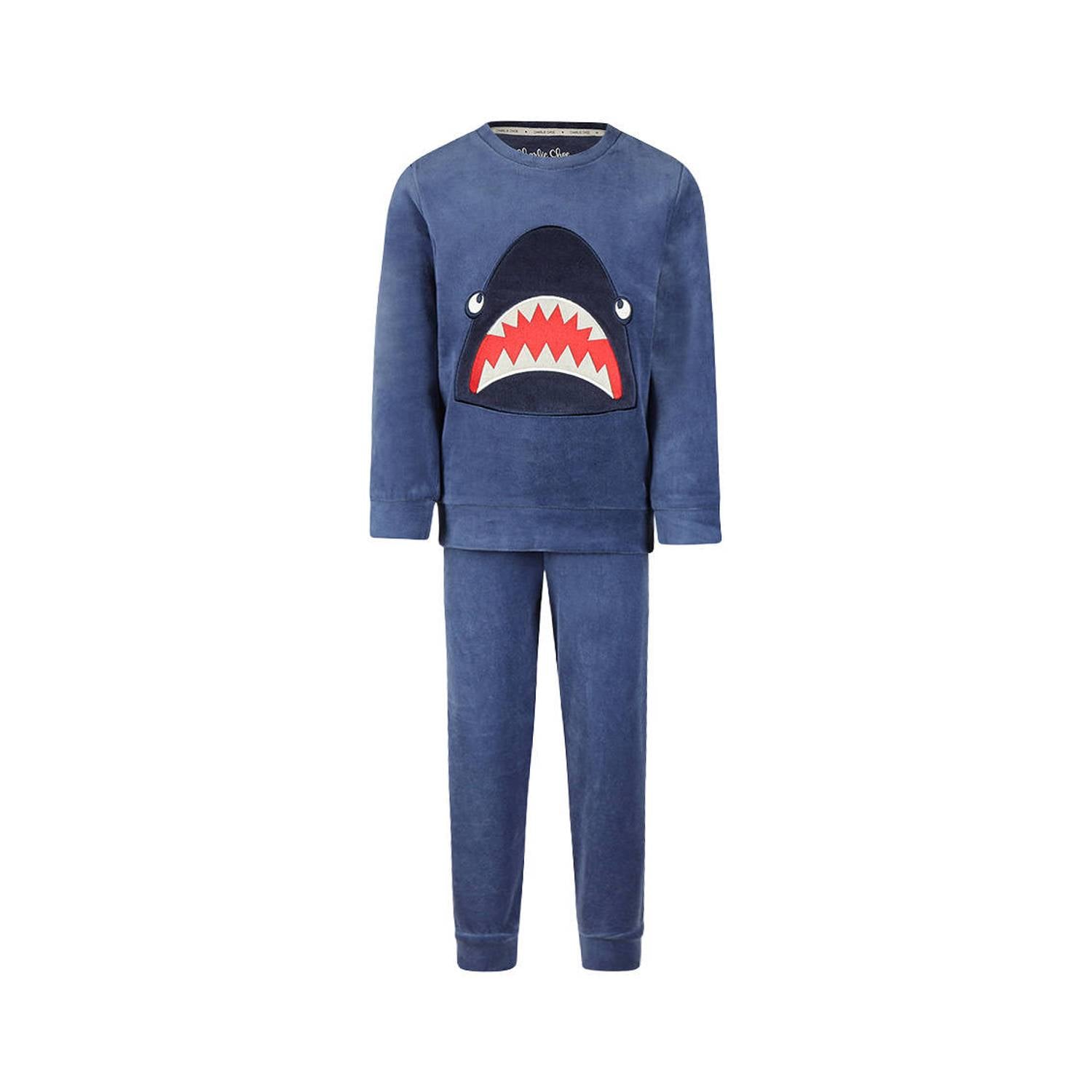 Charlie Choe pyjama met borduursels en print blauw