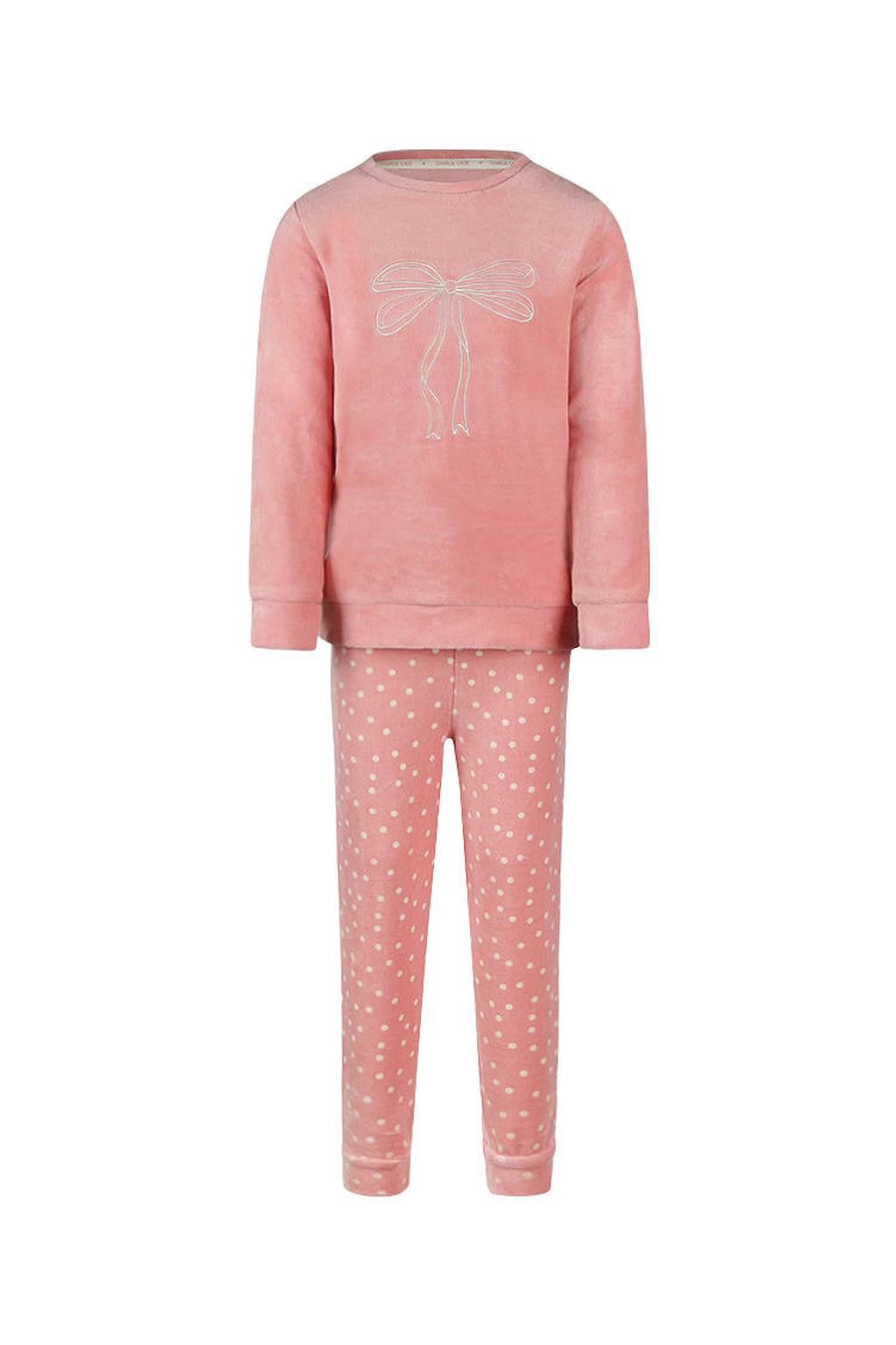 Charlie Choe pyjama met borduursels en stippen - roze