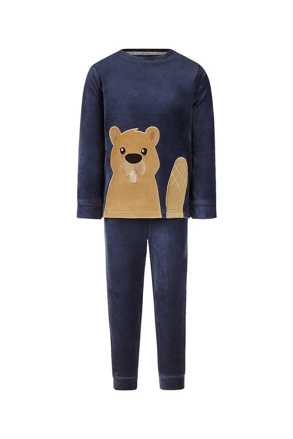 Charlie Choe pyjama met borduursels en print - blauw
