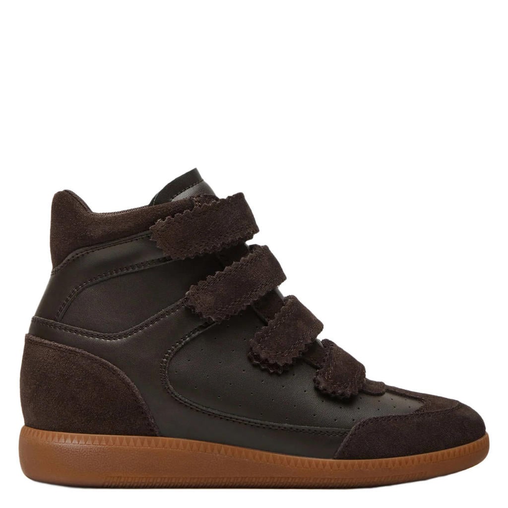 Donkerblauwe dames Steve Madden suède sneakers met sleehak - met klittenband