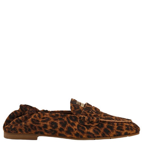 Steve Madden Newbury-A suède loafers met panterprint cognac/zwart