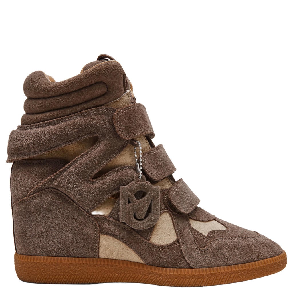 Taupe dames Steve Madden suède sneakers met sleehak met klittenband