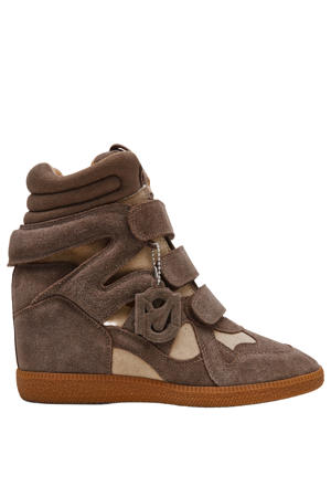 suède sneakers met sleehak taupe