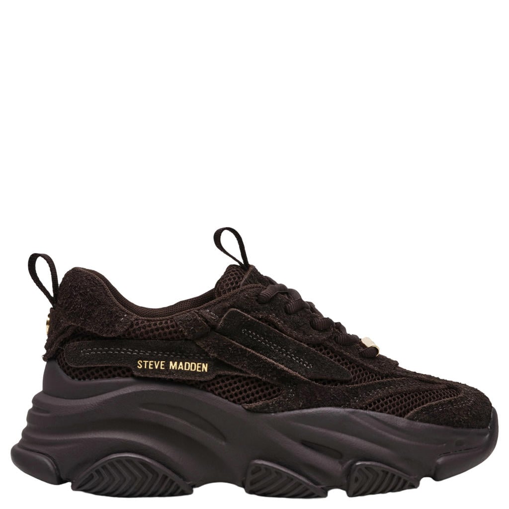 Donkerblauwe dames Steve Madden Possession-E chunky suède sneakers - met veters