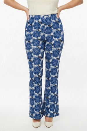 regular waist gebloemde flared broek blauw