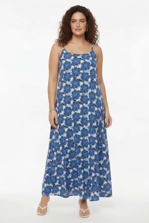gebloemde maxi jurk blauw