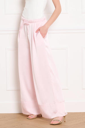 satijnen high waist broek lichtroze
