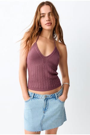 mouwloze top gebreid oudroze