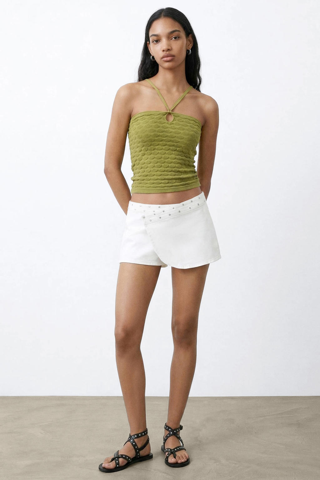 Groene meisjes MANGO TEEN haltertop van viscose met effen en open detail