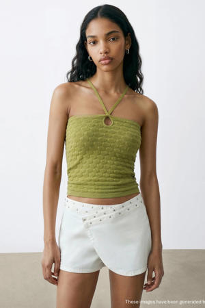 haltertop met textuur groen