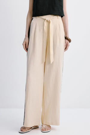 wide leg high waist broek met linnen ecru