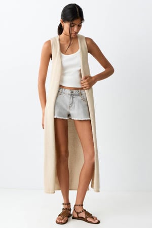lang gehaakt gilet beige