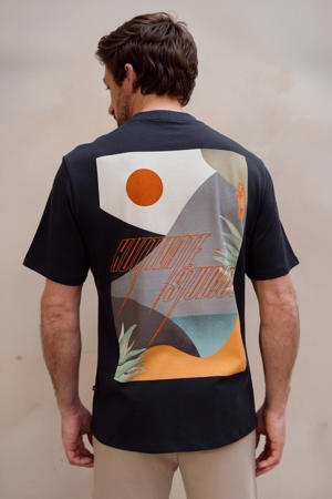 relaxed fit T-shirt met backprint - donkerblauw