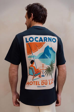 relaxed fit T-shirt met backprint - donkerblauw