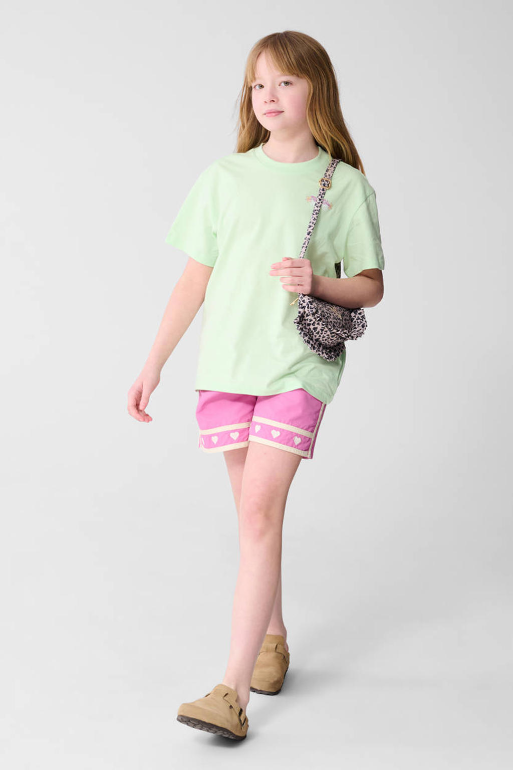 Limegroene meisjes Shoeby T-shirt van katoen met backprint, korte mouwen en ronde hals