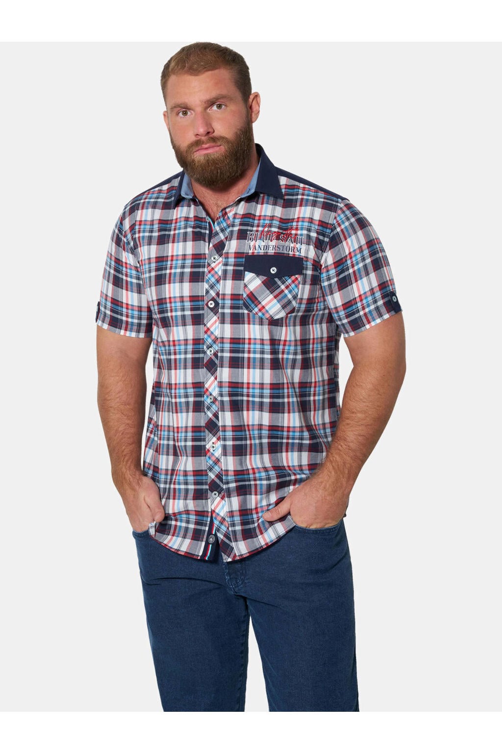 Jan Vanderstorm +FIT Collectie regular geruit casual overhemd donkerblauw