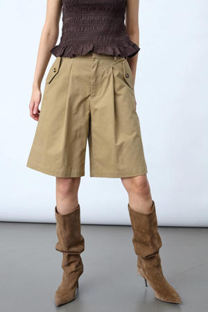 wide leg regular waist bermuda short beige