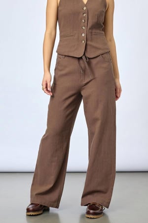denim wide leg regular waist broek bruin
