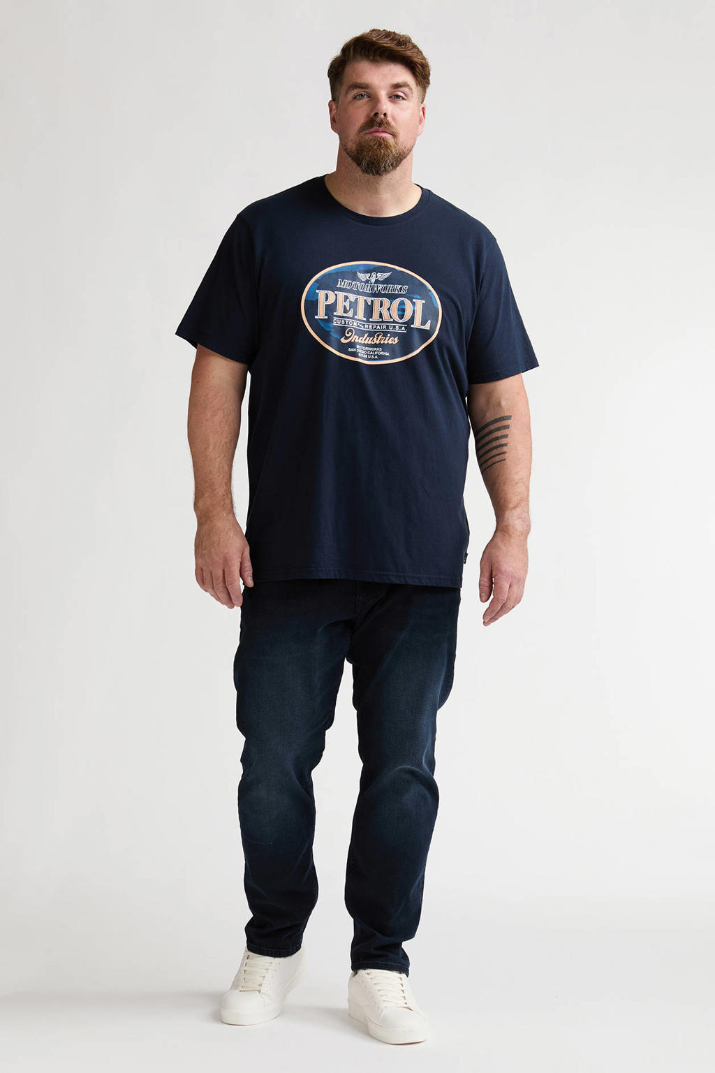 Petrol industries Plus Size regular T-shirt donkerblauw