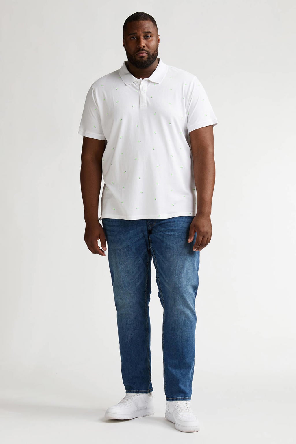 Witte heren Petrol industries Plus Size regular polo van katoen met korte mouwen, knoopsluiting en geribde boorden