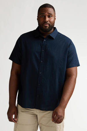 regular casual overhemd met linnen donkerblauw
