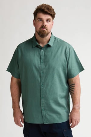 regular casual overhemd met linnen groen