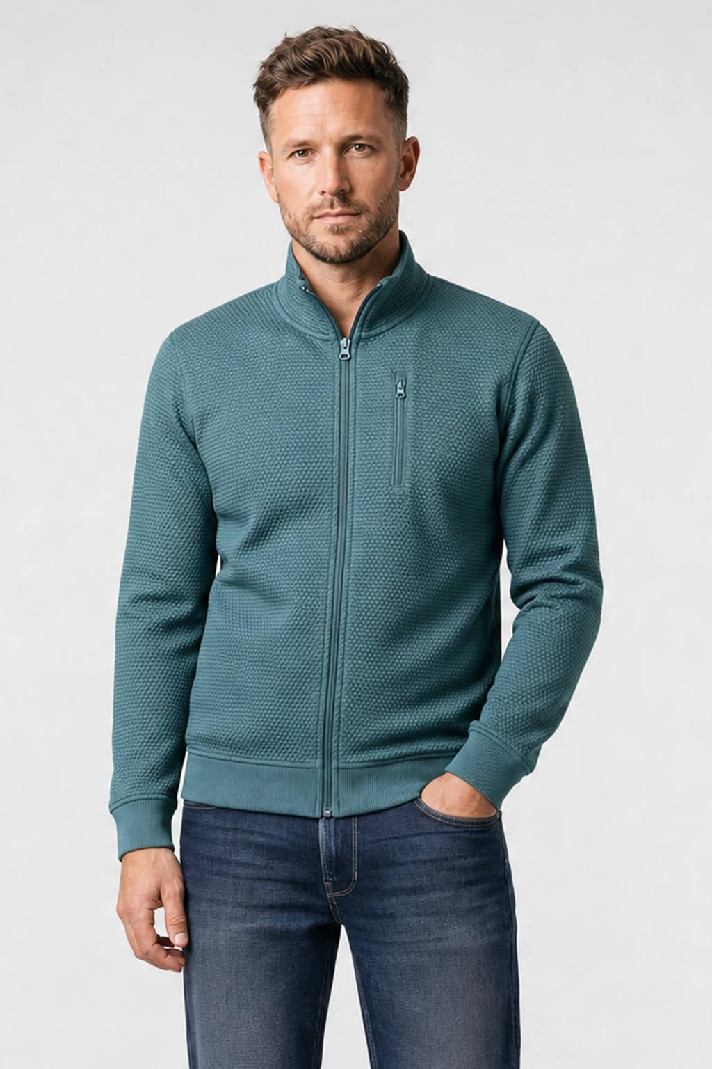 Groene heren Cars sweatvest met effen, lange mouwen, opstaande kraag, ritssluiting en geribde boorden