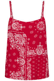 thumbnail: Rood en witte dames ONLY top van viscose met spaghettibandjes, vierkante hals en geweven detail