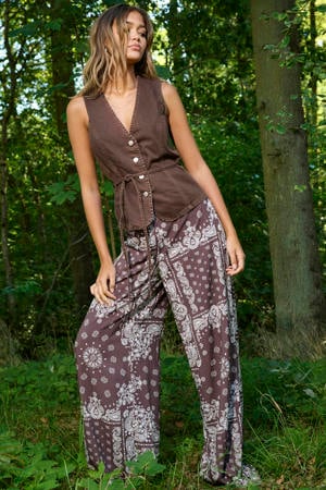wide leg regular waist casual broek bruin