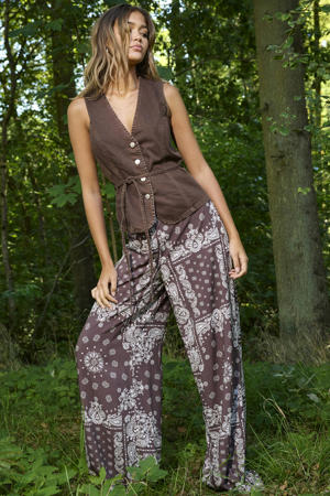 wide leg regular waist casual broek bruin