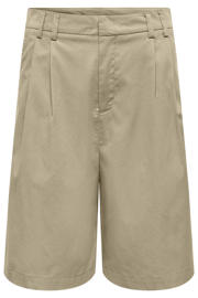 thumbnail: Zandkleurige dames ONLY regular waist bermuda short van katoen met haaksluiting en effen