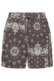 thumbnail: Bruin en witte dames ONLY regular high waist casual short van viscose met elastische tailleband met koord