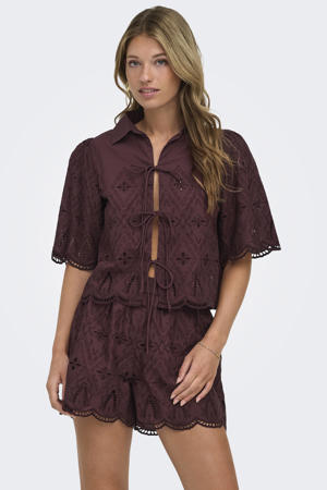 broderie top - bruin