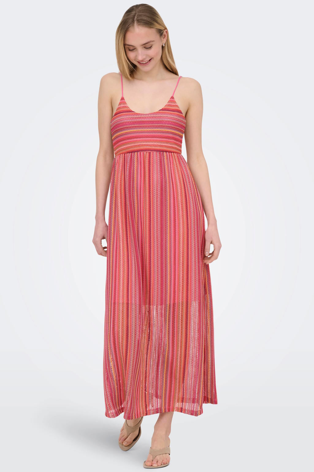 ONLY gestreepte zomerjurk roze
