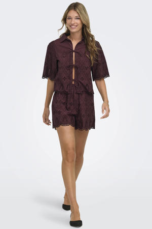 regular waist casual short broderie donkerrood