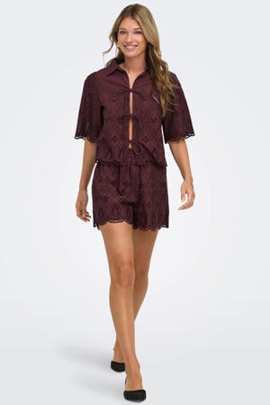 regular waist casual short broderie donkerrood