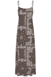 thumbnail: Bruin en witte dames ONLY maxi jurk van viscose met spaghettibandjes, vierkante hals en geweven detail