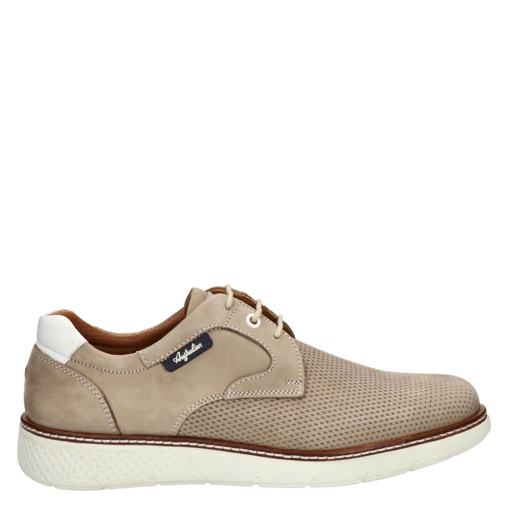 Beige heren Australian Porto suède veterschoenen van nubuck