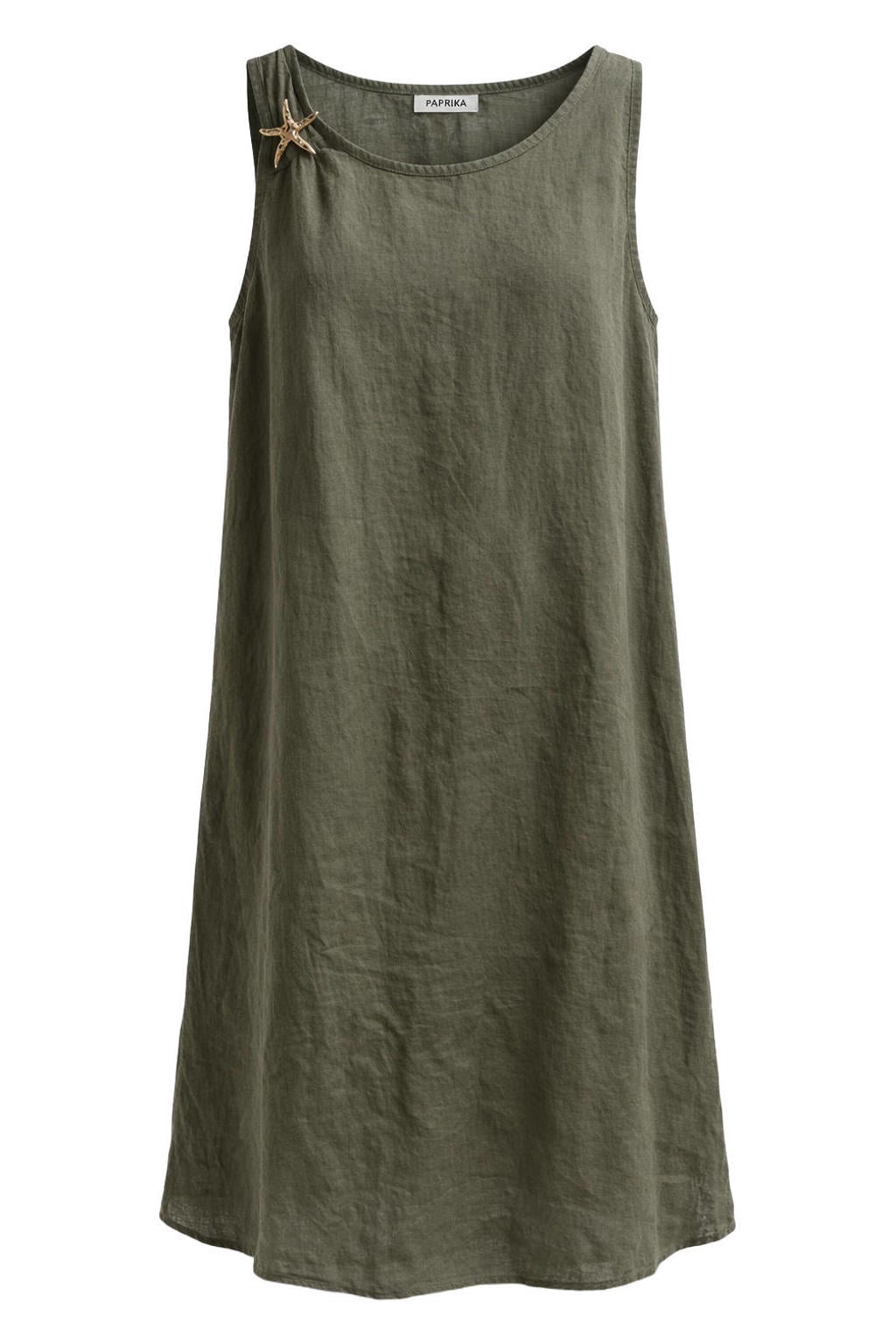 Kakikleurige dames Paprika linnen zomerjurk Plus Size met effen