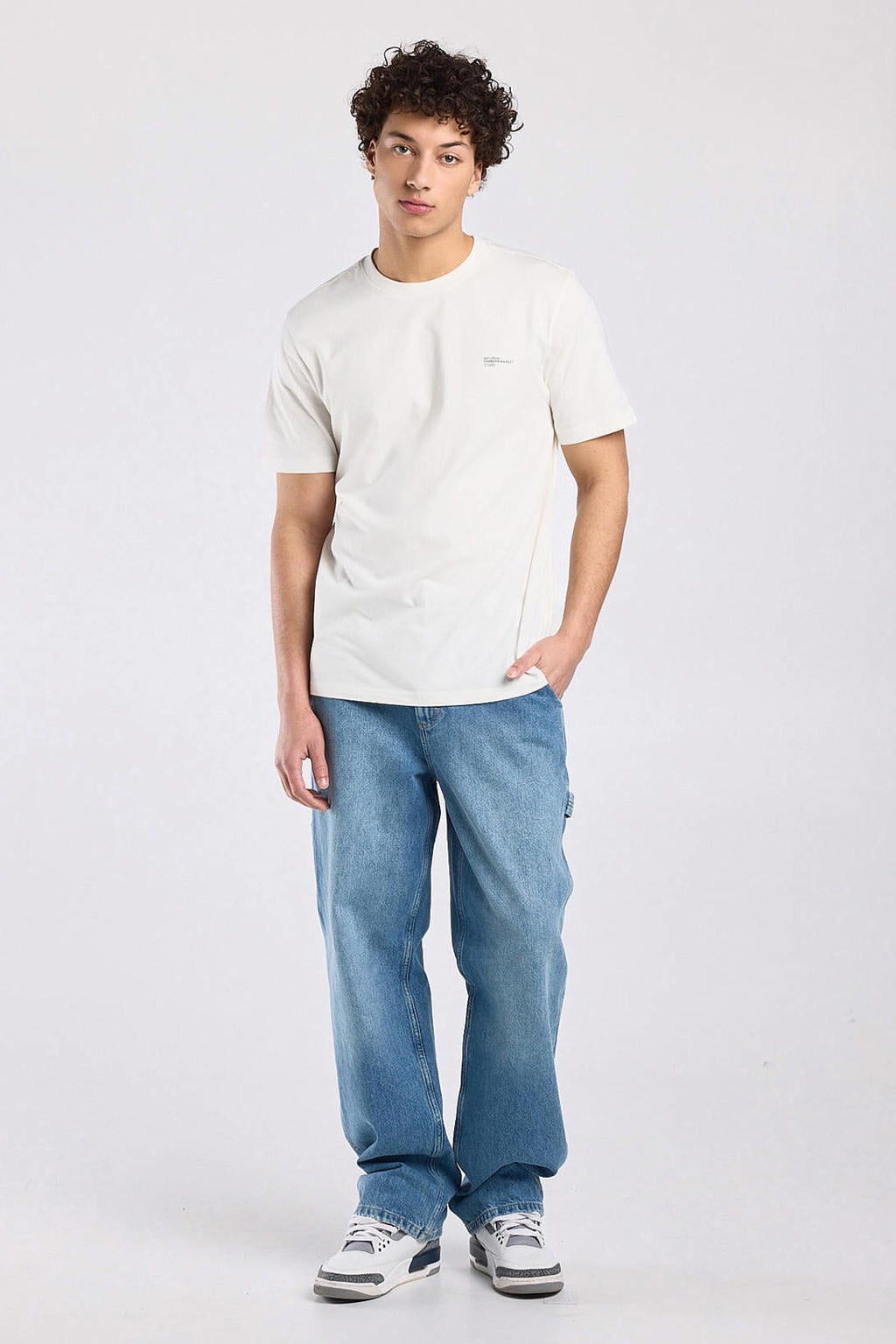 Witte heren America Today regular T-shirt van katoen met backprint, korte mouwen en ronde hals