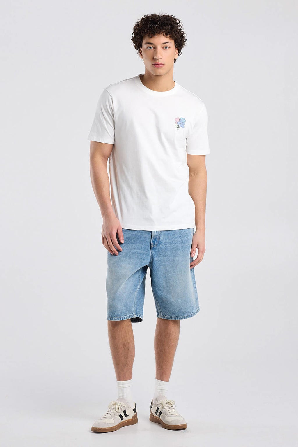 Witte heren America Today regular T-shirt van katoen met backprint, korte mouwen en ronde hals