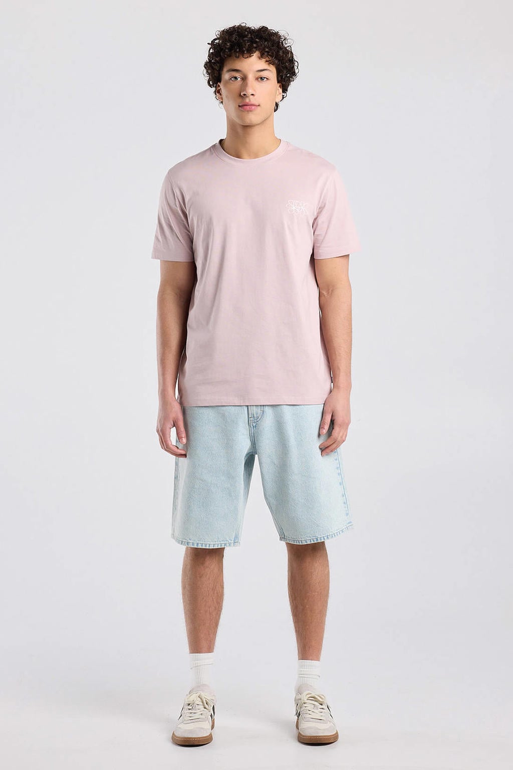 Roze heren America Today regular T-shirt van katoen met backprint, korte mouwen en ronde hals