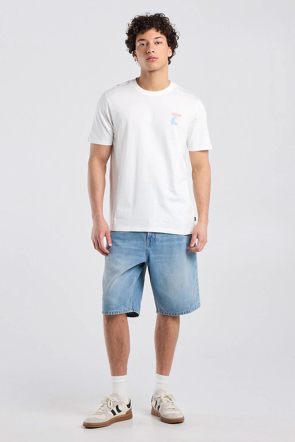 Witte heren America Today regular T-shirt van katoen met backprint, korte mouwen en ronde hals