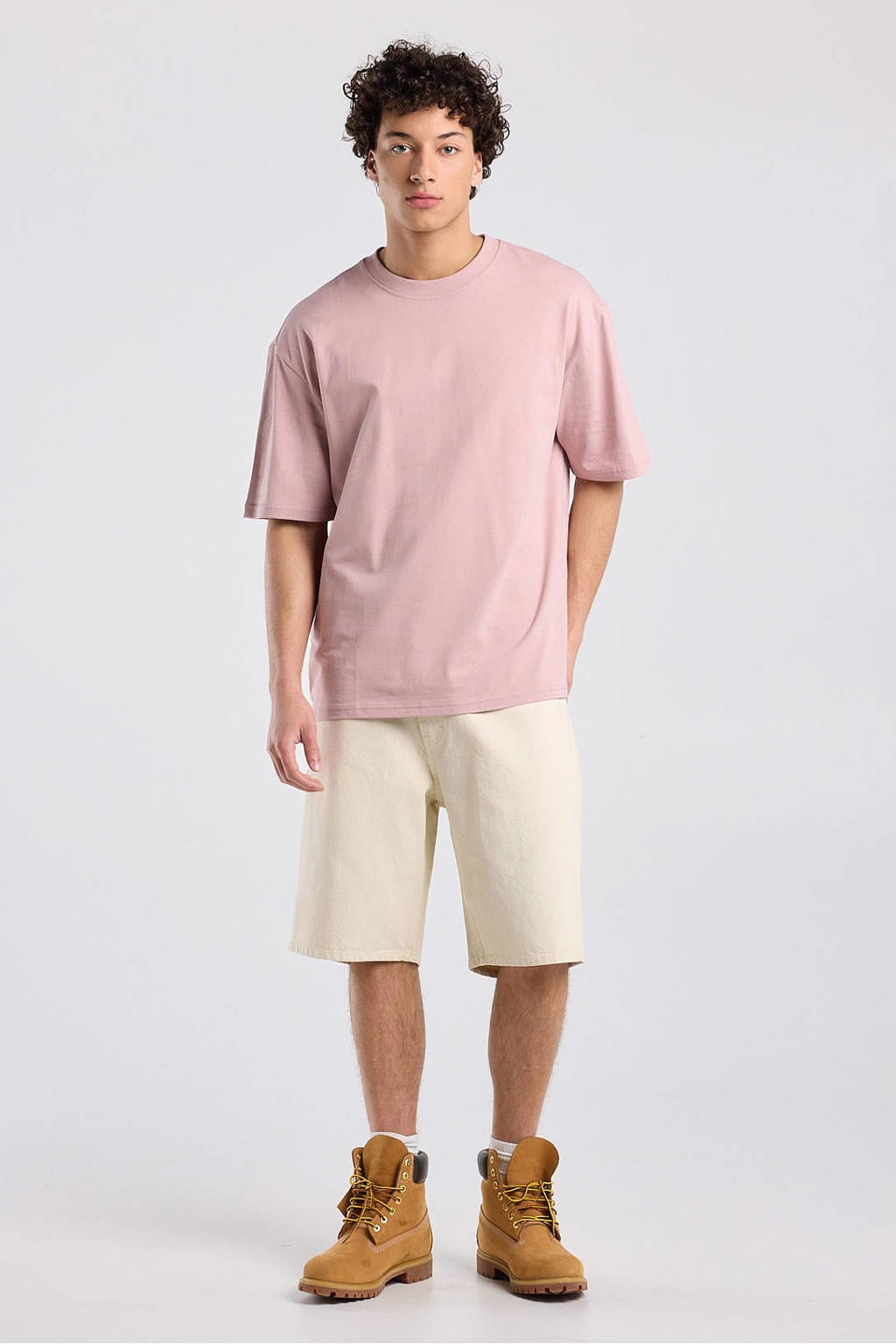 Roze heren America Today regular T-shirt van katoen met effen, korte mouwen en ronde hals