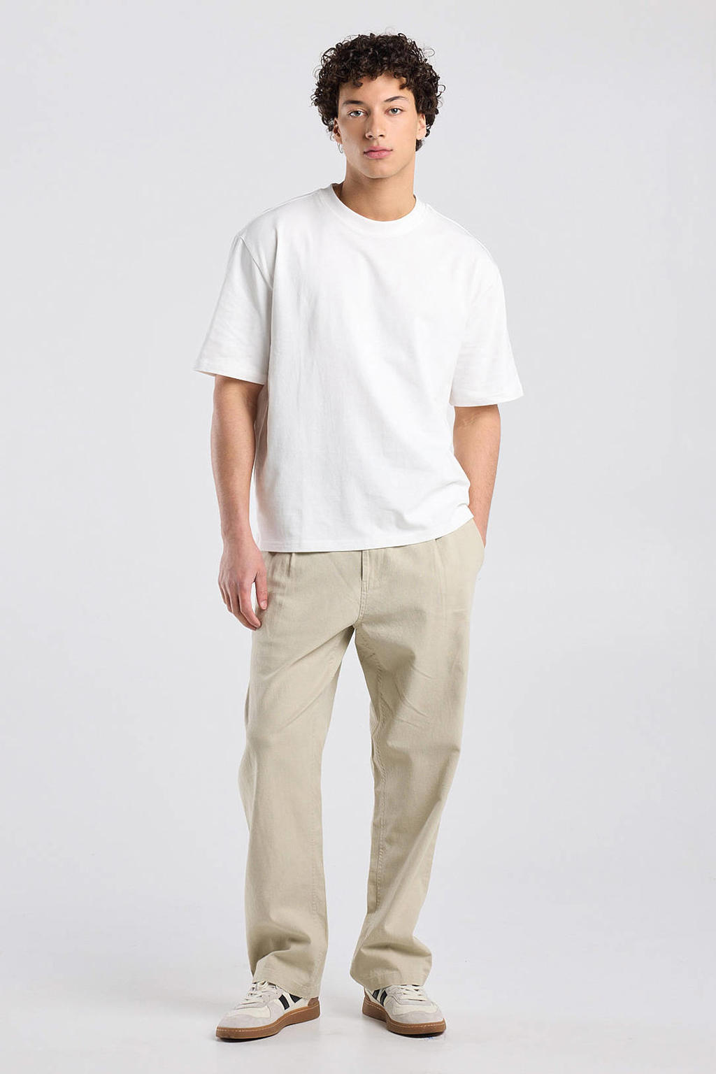 Witte heren America Today regular T-shirt van katoen met effen, korte mouwen en ronde hals