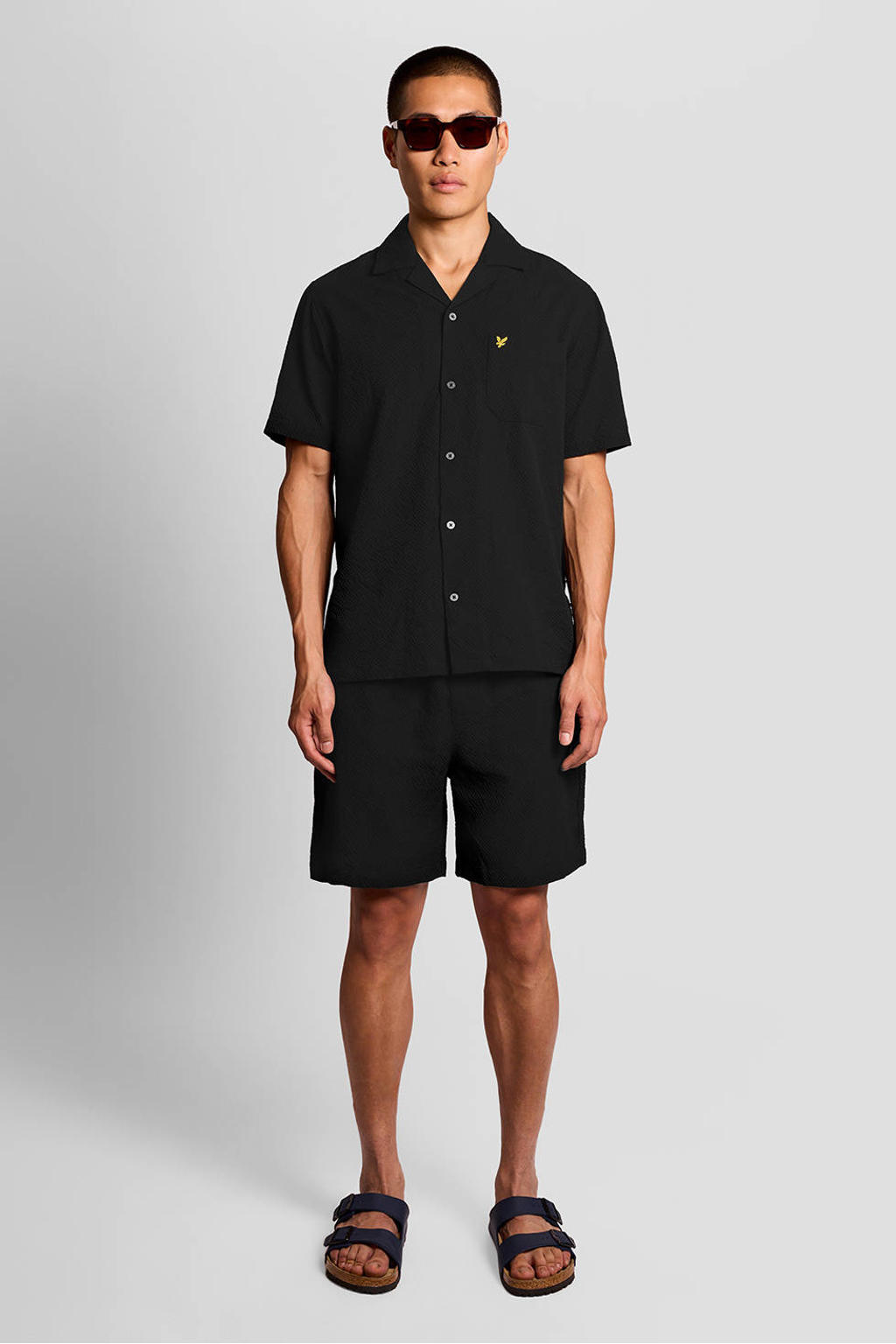 Lyle & Scott regular casual short met textuur zwart